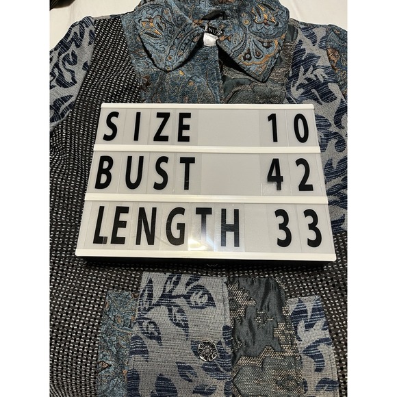 Venus Women's 10 Tapestry Patchwork Coat Blues Decorative Buttons Knee Length - Picture 9 of 9